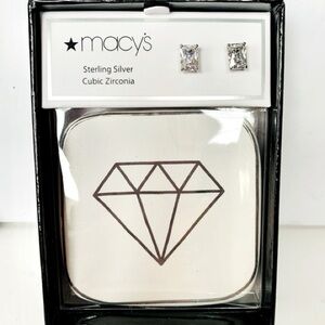 Sterling Silver Cubic Zirconia Stud Earrings 1 Carat Each & Ceramic Trinket dish